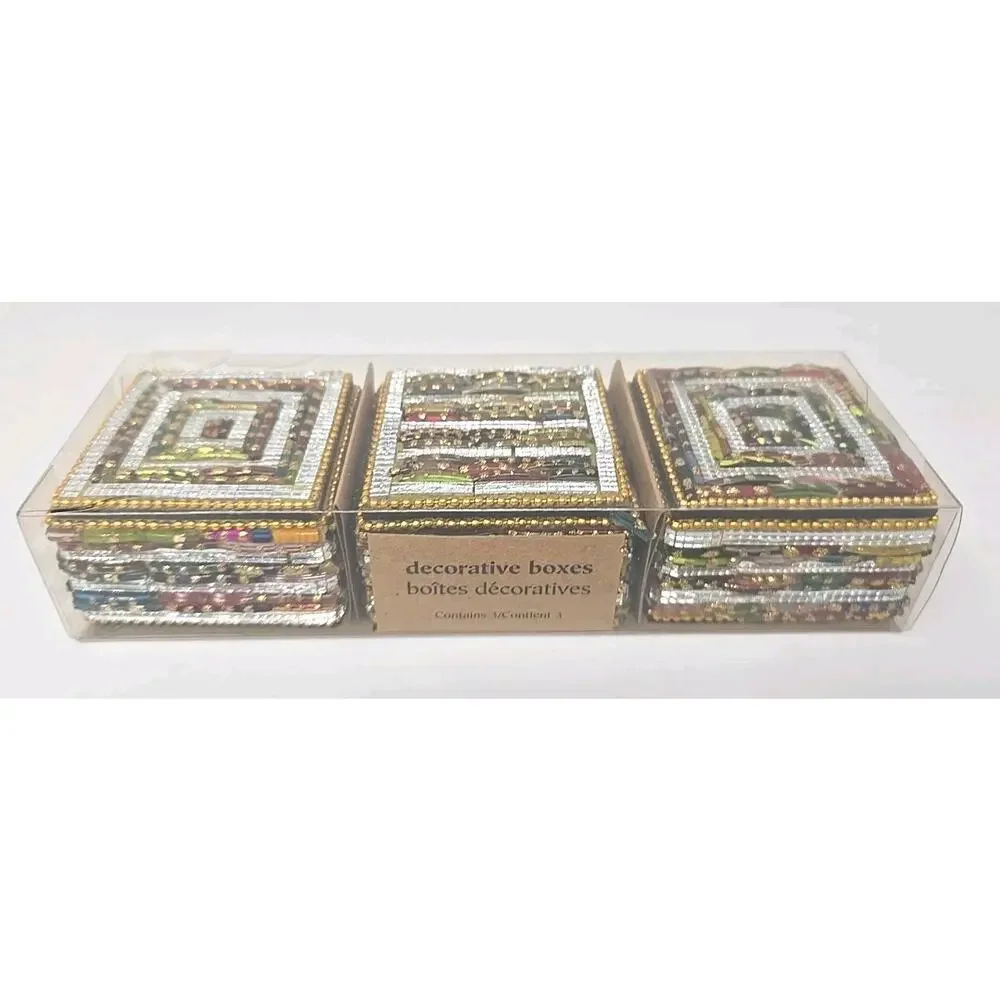 Pier 1 Imports Decorative Boxes ~ Jeweled Square ~ Set Of 3‎ U217